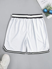 Men Letter Graphic Striped Trim Drawstring Waist Shorts