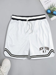 Men Letter Graphic Striped Trim Drawstring Waist Shorts