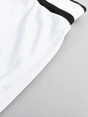Men Letter Graphic Striped Trim Drawstring Waist Shorts
