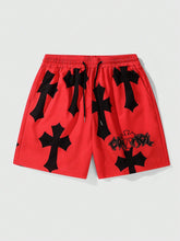 Men's Loose Fit Streetwear Cross Printed Drawstring Shorts