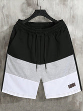 Men Casual Color Block Letter Patched Detail Drawstring Waist Shorts For Summer