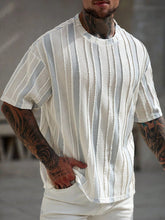 Men's Casual Colorblock Stripe Textured T-Shirt, Summer