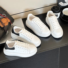 Men's & Women's Layer Cowhide Mcqueen White For Thick Sole Height Increasing Women's Casual Shoes