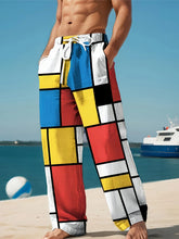 Mens Drawstring Trousers Relaxed Comfortable Geometric Patterned Loose Fit Pants With Elastic Waist Casual Summer Daily Wear
