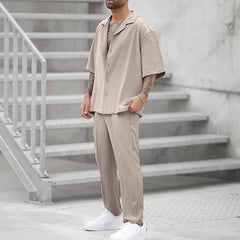 Casual Two-Piece Short Sleeve Shirt and Pants Set