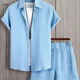 Men's Casual Two-Piece Summer Outfit - Solid Color Shirt & Shorts