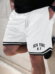 Men Letter Graphic Striped Trim Drawstring Waist Shorts