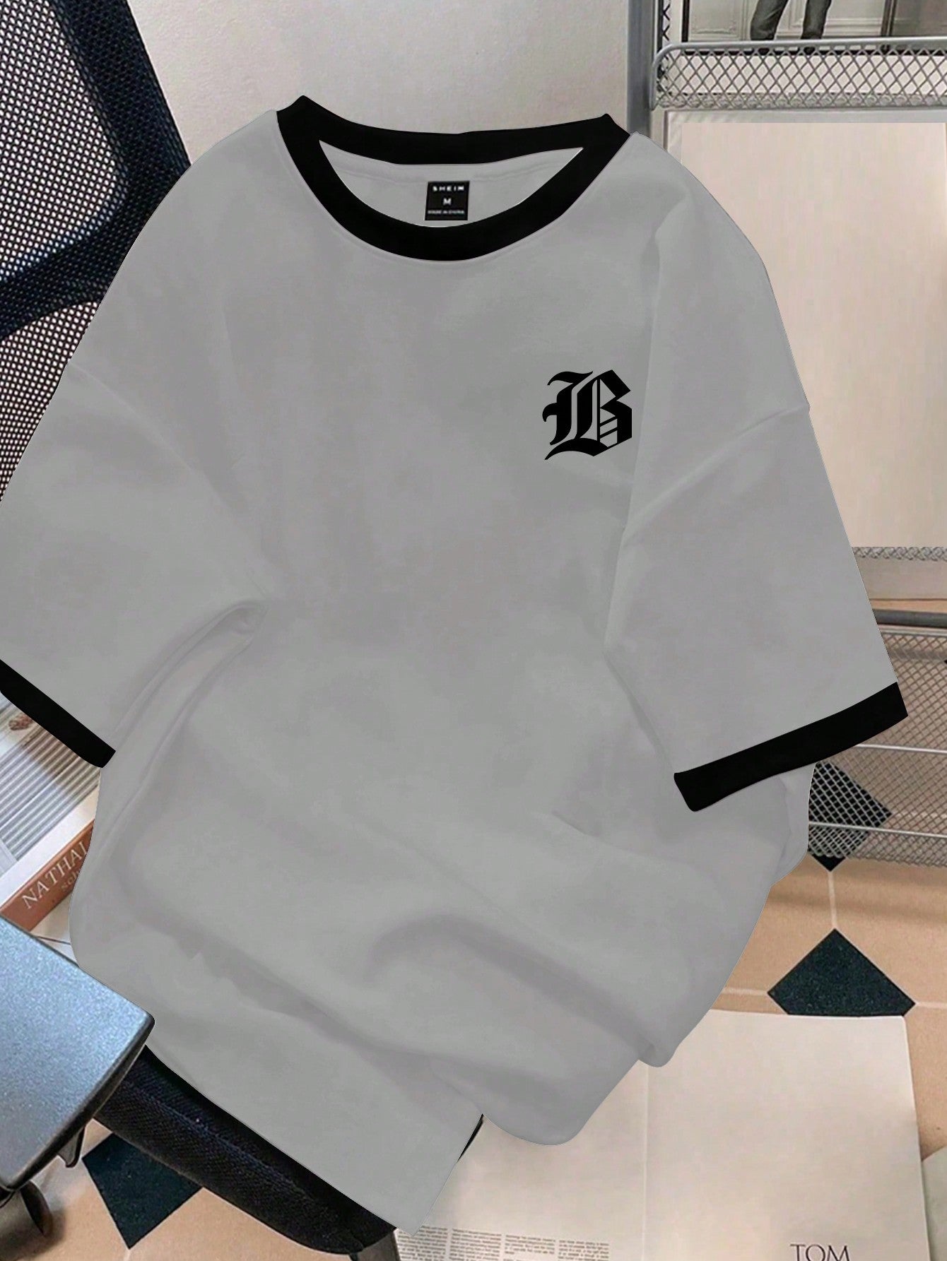 Men Letter Graphic Contrast Trim Short Sleeve Ringer Tee