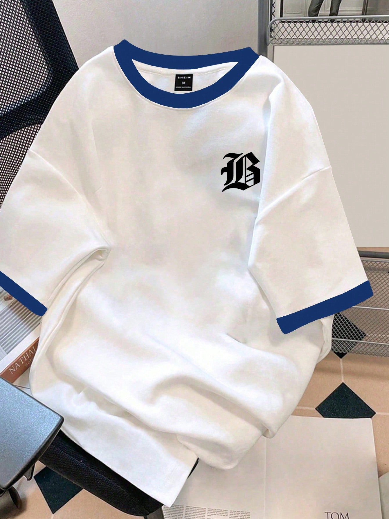 Men Letter Graphic Contrast Trim Short Sleeve Ringer Tee