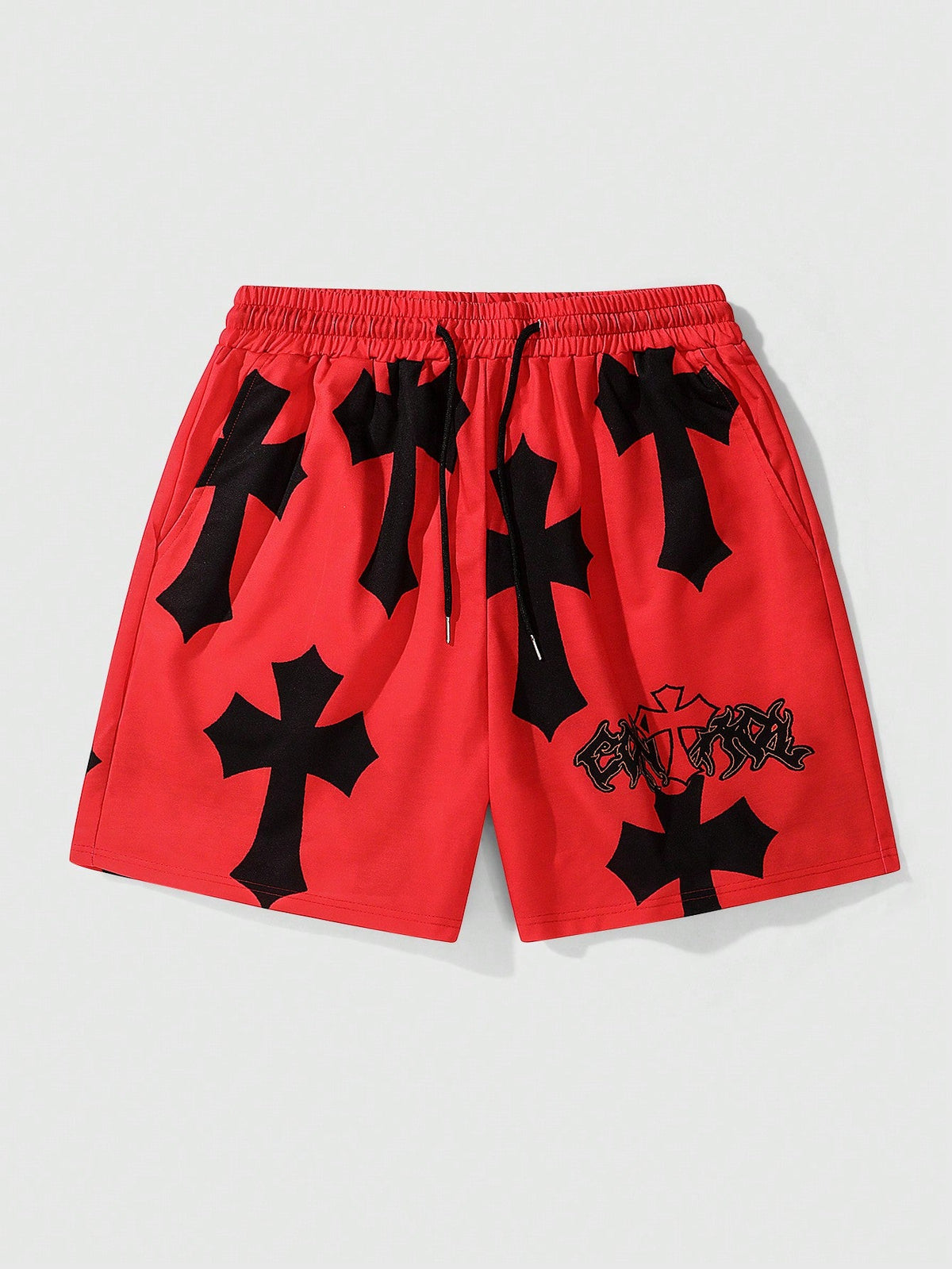 Men's Loose Fit Streetwear Cross Printed Drawstring Shorts