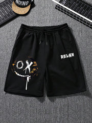 Men Cartoon & Letter Graphic Drawstring Waist Shorts
