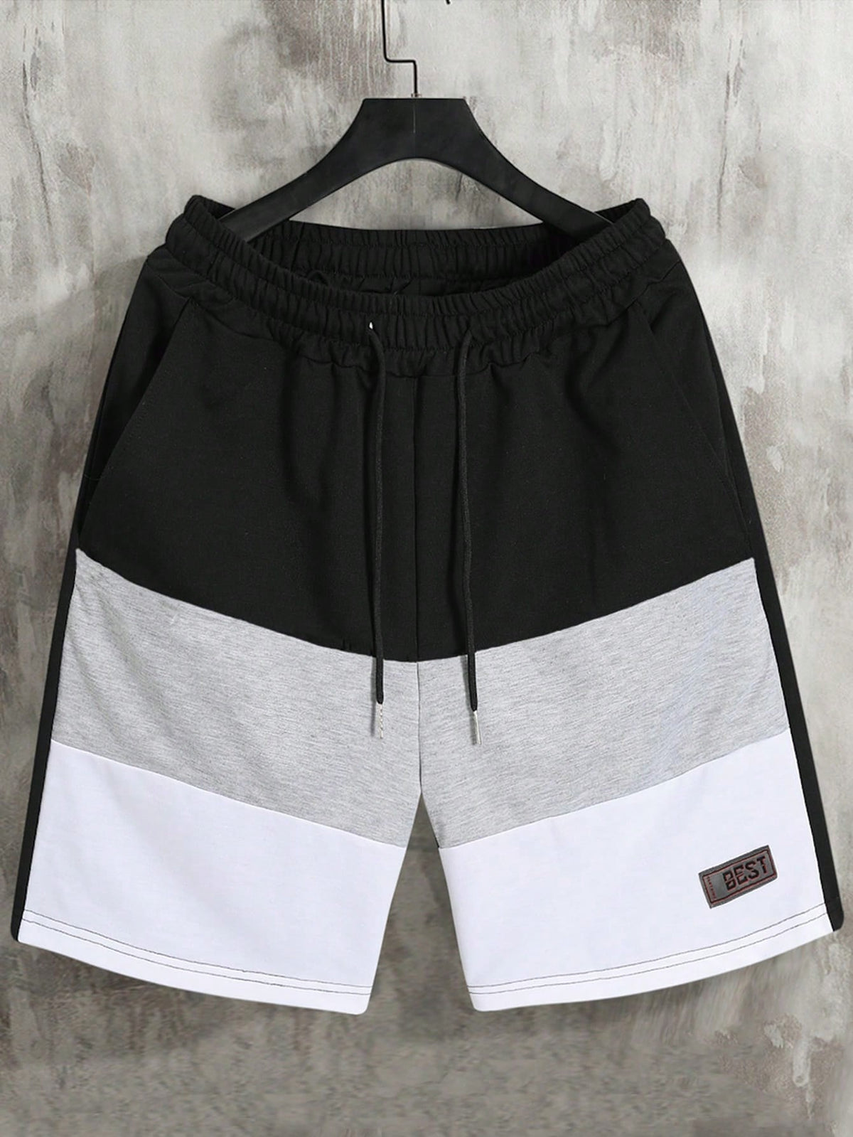 Men Casual Color Block Letter Patched Detail Drawstring Waist Shorts For Summer