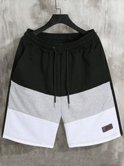 Men Casual Color Block Letter Patched Detail Drawstring Waist Shorts For Summer