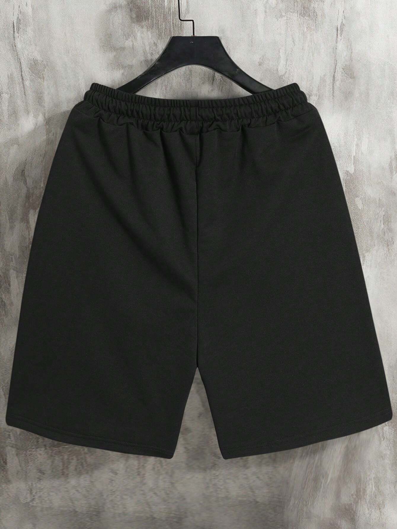 Men Casual Color Block Letter Patched Detail Drawstring Waist Shorts For Summer