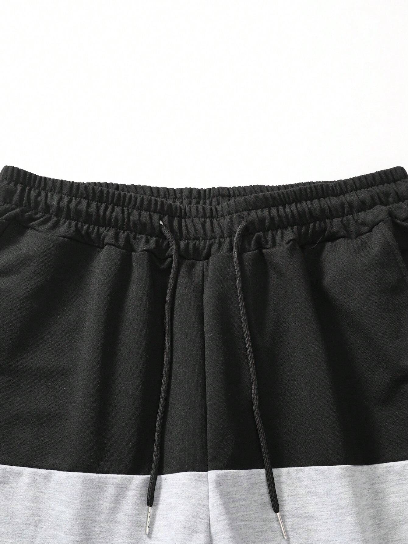 Men Casual Color Block Letter Patched Detail Drawstring Waist Shorts For Summer