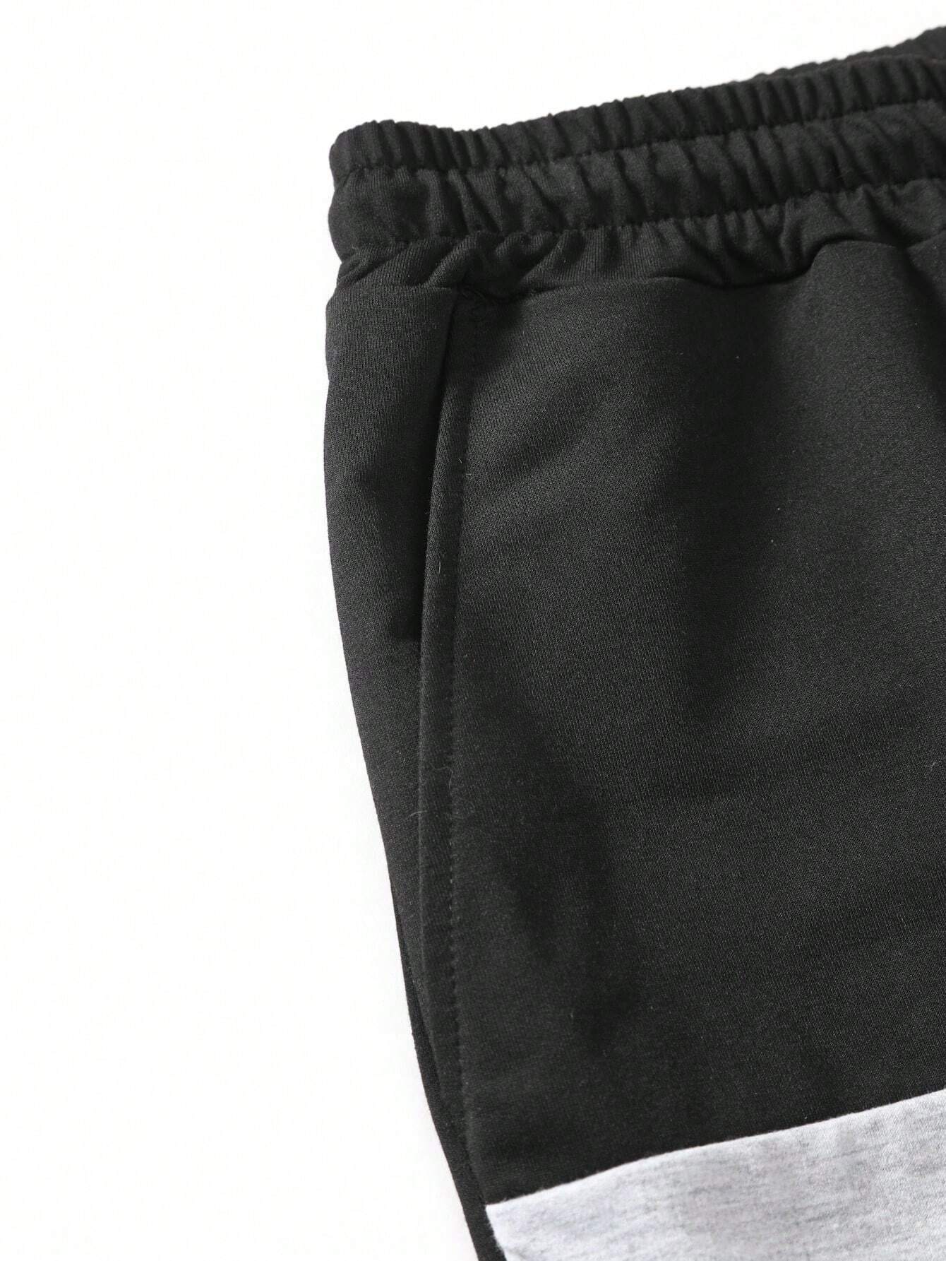 Men Casual Color Block Letter Patched Detail Drawstring Waist Shorts For Summer