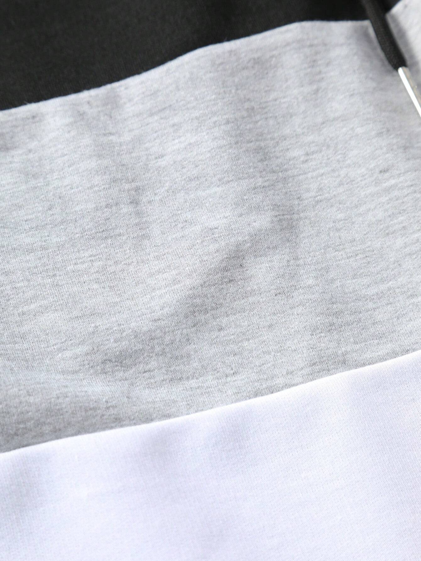 Men Casual Color Block Letter Patched Detail Drawstring Waist Shorts For Summer