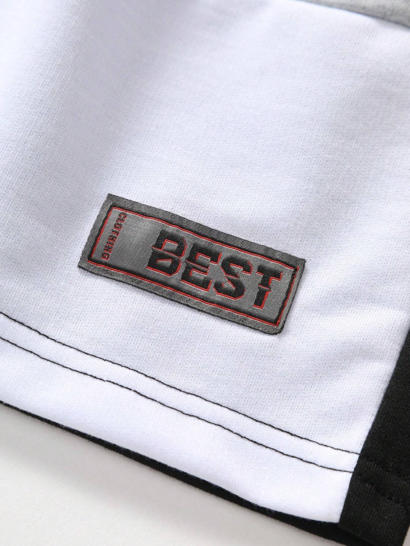 Men Casual Color Block Letter Patched Detail Drawstring Waist Shorts For Summer