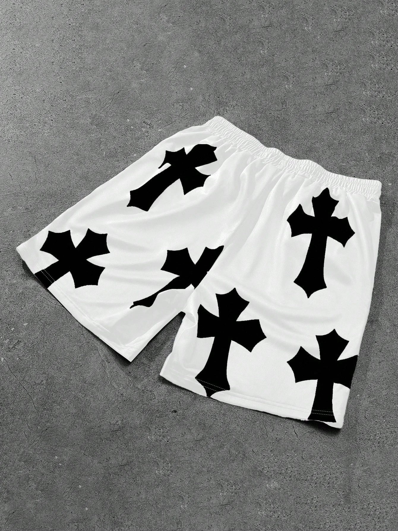 Men's Loose Fit Streetwear Cross Printed Drawstring Shorts