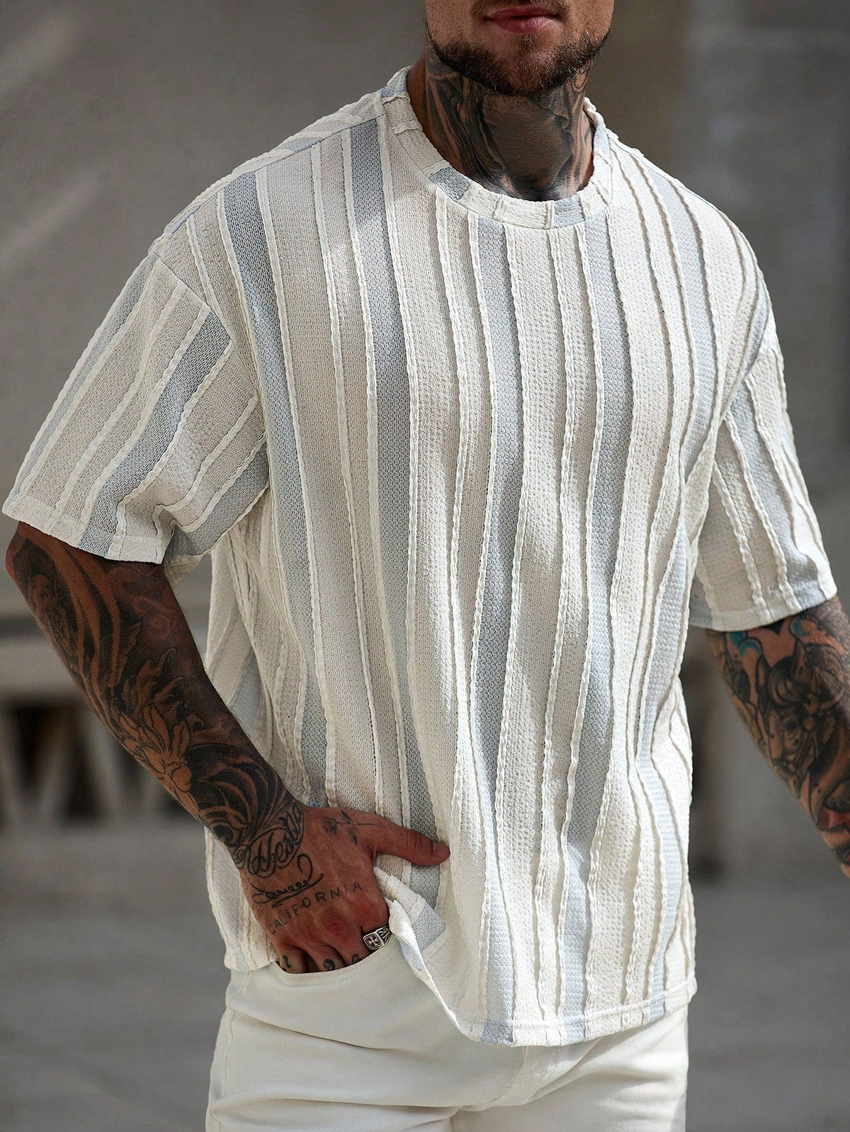 Men's Casual Colorblock Stripe Textured T-Shirt, Summer
