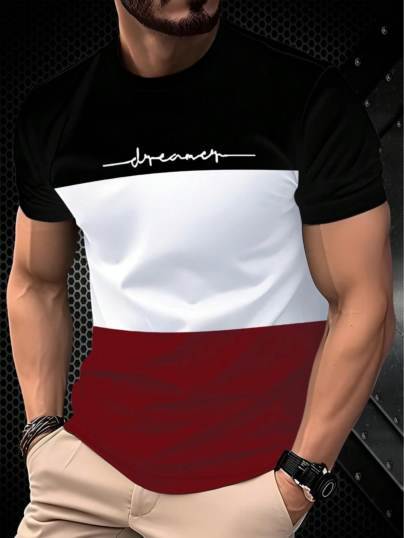 3-Tone Patchwork Casual Comfortable Street Style Short Sleeve T-Shirt