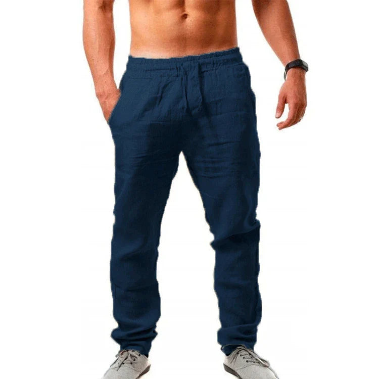 Cotton Linen Harem Pants Men Solid Elastic Waist Streetwear Joggers Baggy Drop-crotch Pants Casual Trousers Men Running