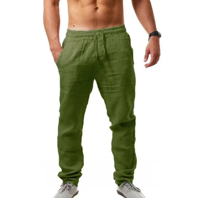 Cotton Linen Harem Pants Men Solid Elastic Waist Streetwear Joggers Baggy Drop-crotch Pants Casual Trousers Men Running