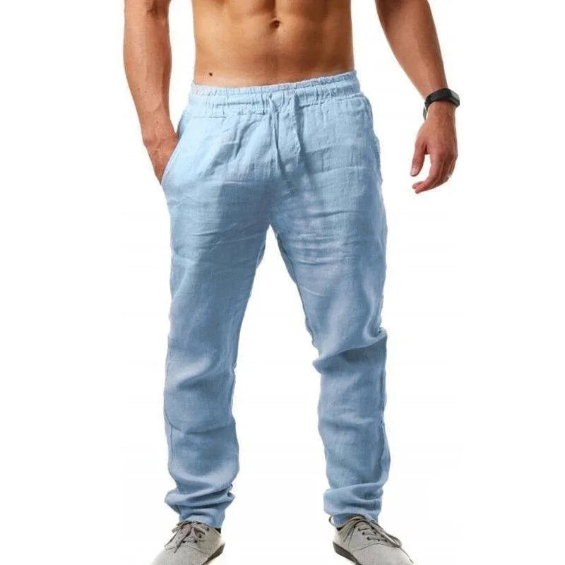 Cotton Linen Harem Pants Men Solid Elastic Waist Streetwear Joggers Baggy Drop-crotch Pants Casual Trousers Men Running
