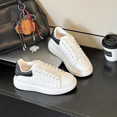 Men's & Women's Layer Cowhide Mcqueen White For Thick Sole Height Increasing Women's Casual Shoes