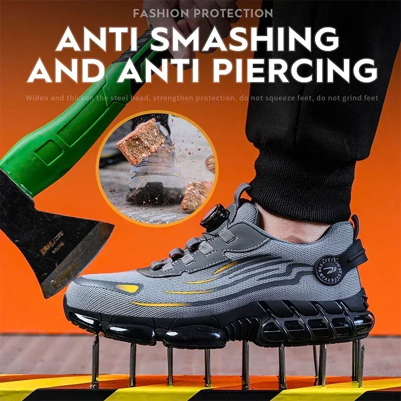 Men’s Safety Work Shoes – Anti‑Smash Anti‑Puncture Rotating Button
