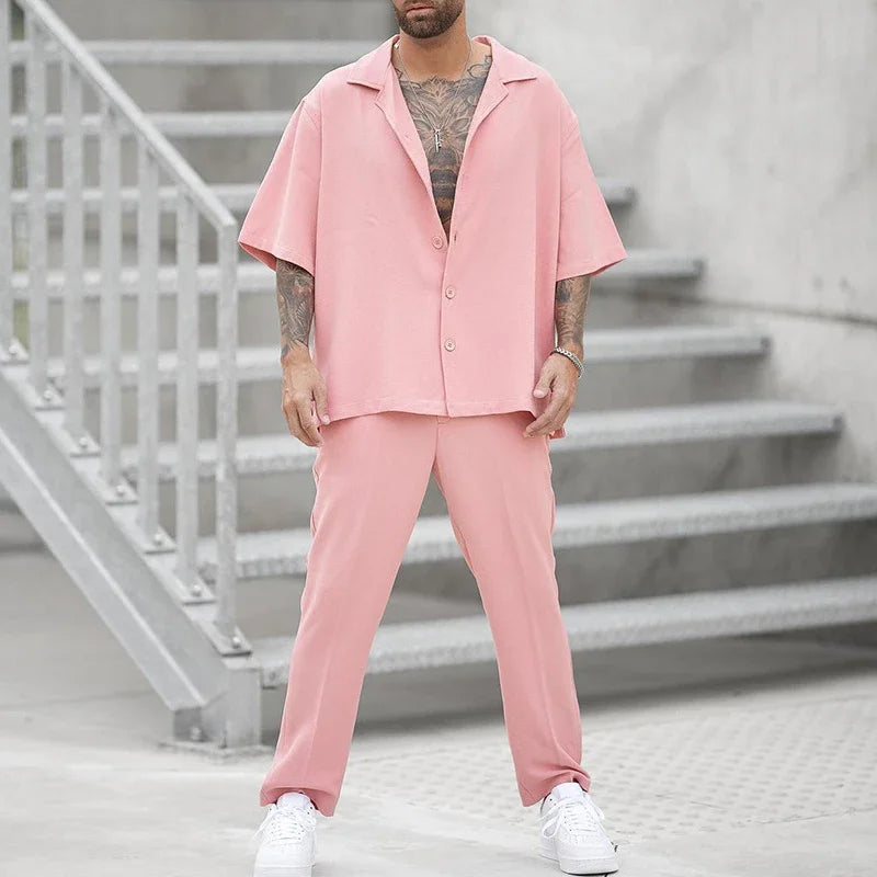 Casual Two-Piece Short Sleeve Shirt and Pants Set