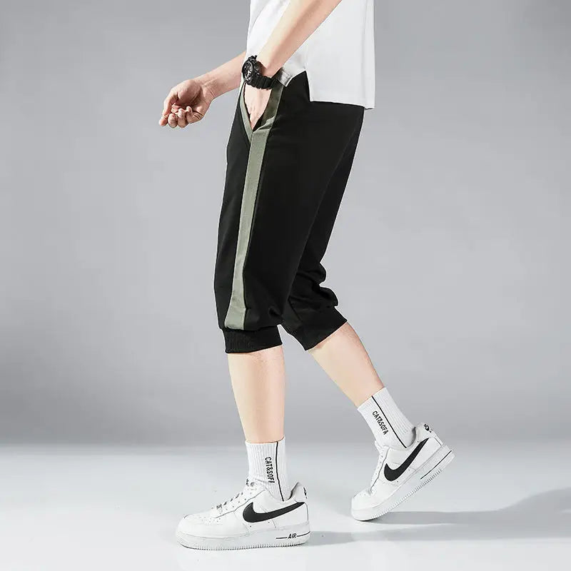 Summer Pants for Men 7-point Shorts Casual Loose Versatile Men Stretch Sports Tying Feet Cropped Pants
