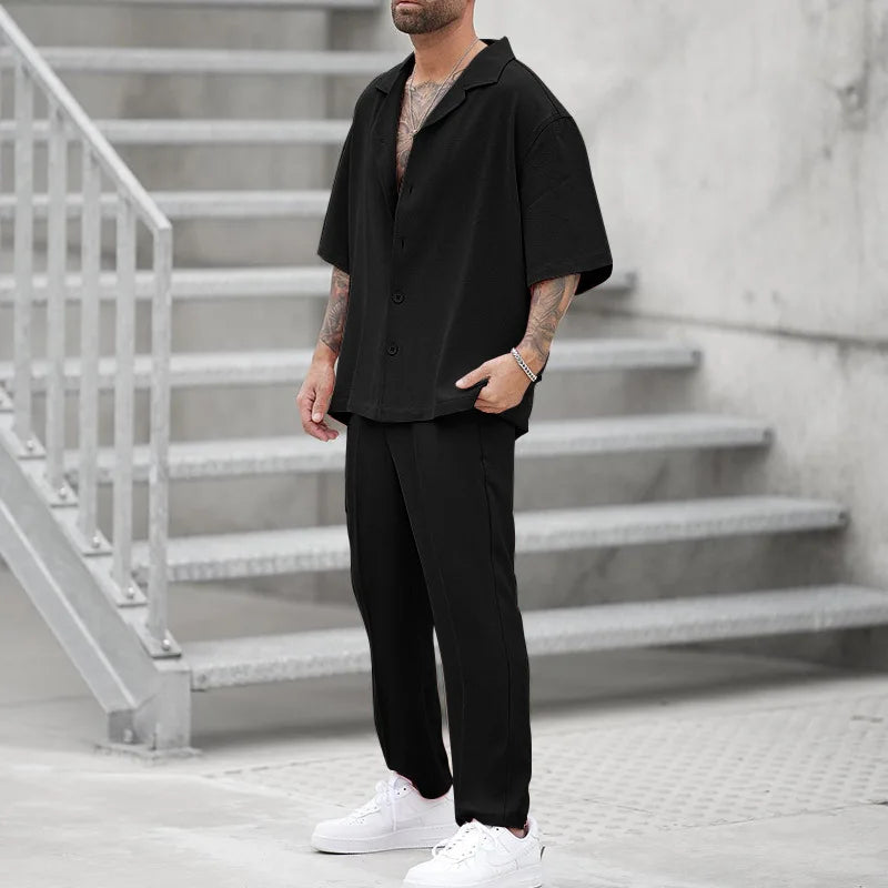 Casual Two-Piece Short Sleeve Shirt and Pants Set