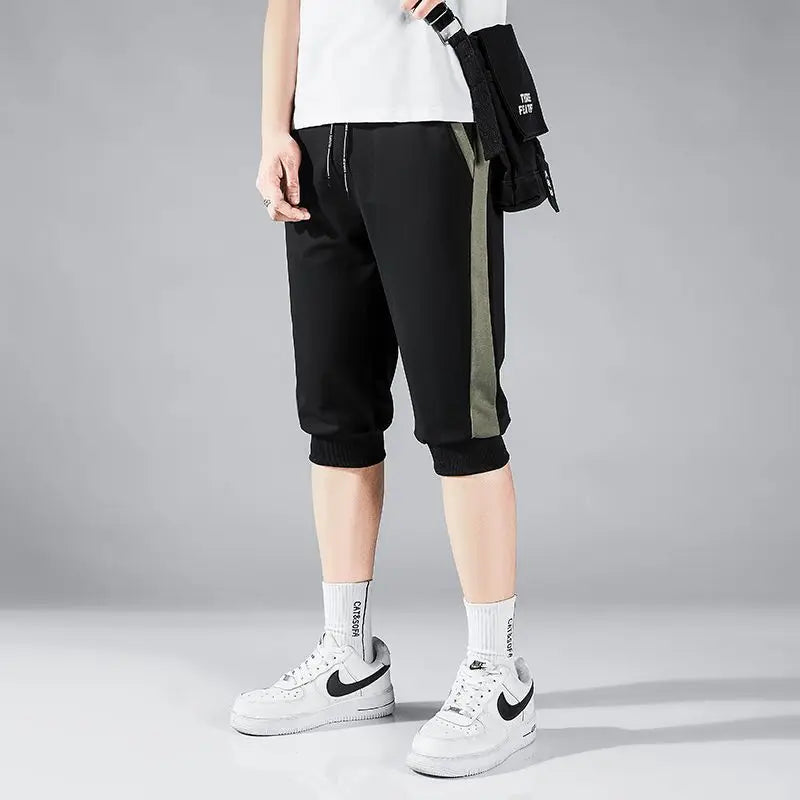 Summer Pants for Men 7-point Shorts Casual Loose Versatile Men Stretch Sports Tying Feet Cropped Pants