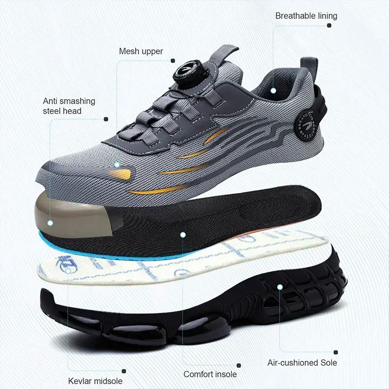 Men’s Safety Work Shoes – Anti‑Smash Anti‑Puncture Rotating Button