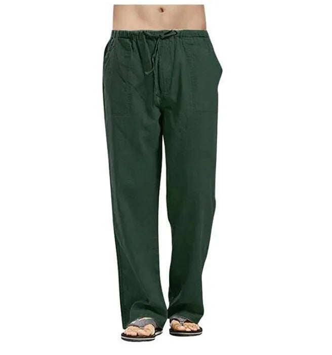 Cotton Linen Harem Pants Men Solid Elastic Waist Streetwear Joggers Baggy Drop-crotch Pants Casual Trousers Men Running