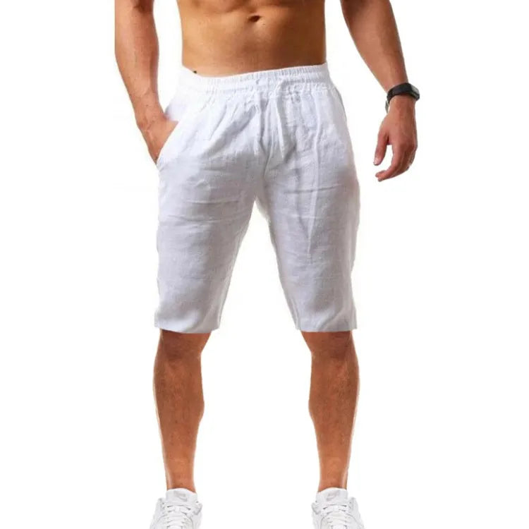 Cotton Linen Harem Pants Men Solid Elastic Waist Streetwear Joggers Baggy Drop-crotch Pants Casual Trousers Men Running