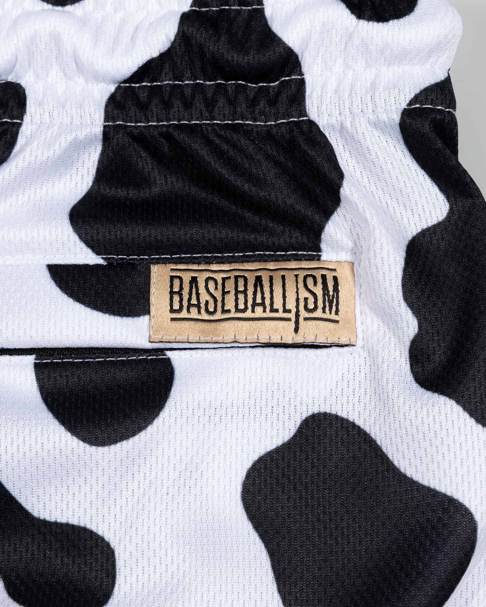 Moo Milk Cow Print Diamond Air Mesh Shorts (Black) - Youth