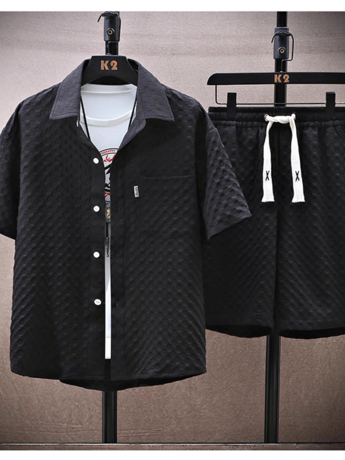 Men's Casual Summer Suit with Short-sleeve Shirt & Shorts (One Set)