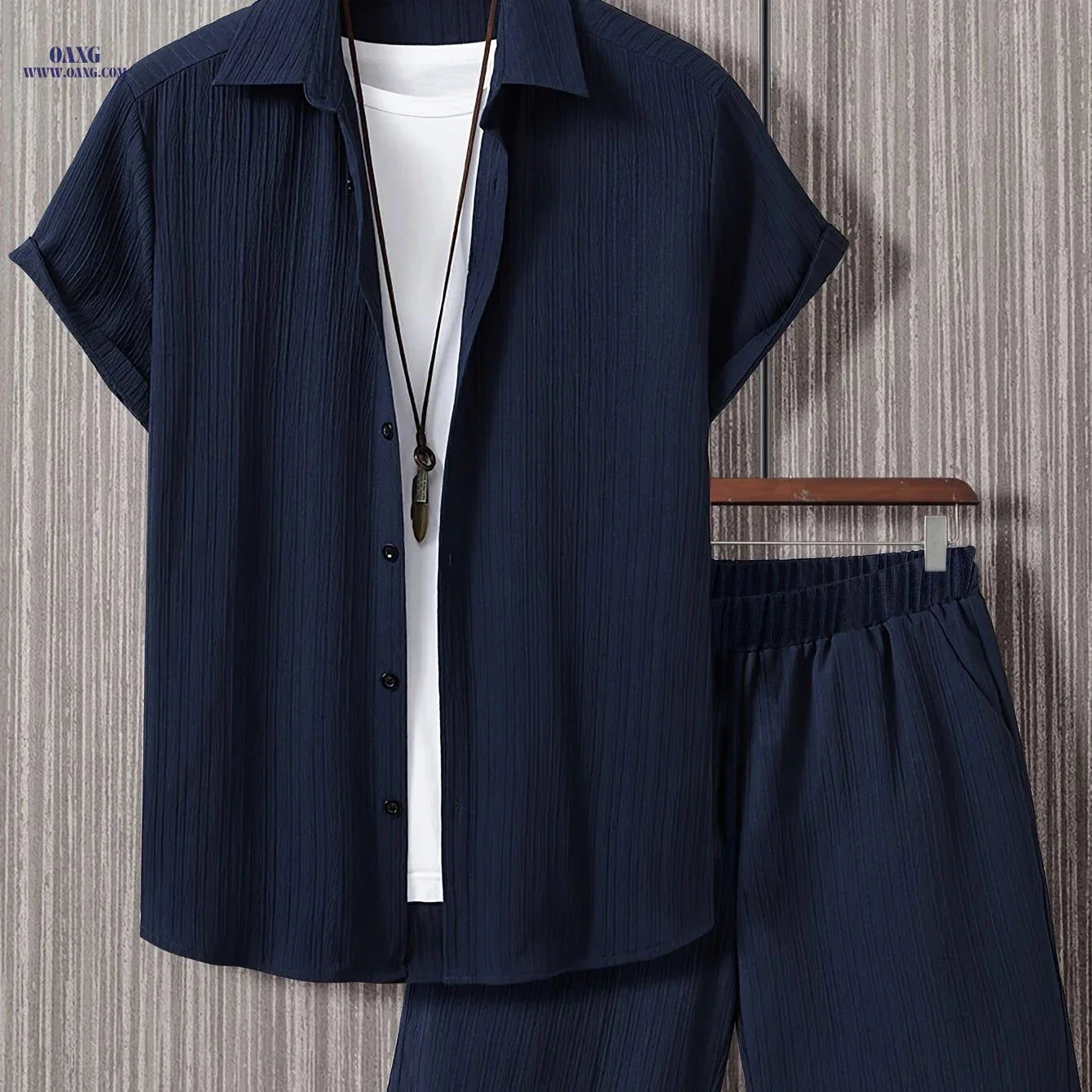Men's Casual Two-Piece Summer Outfit - Solid Color Shirt & Shorts