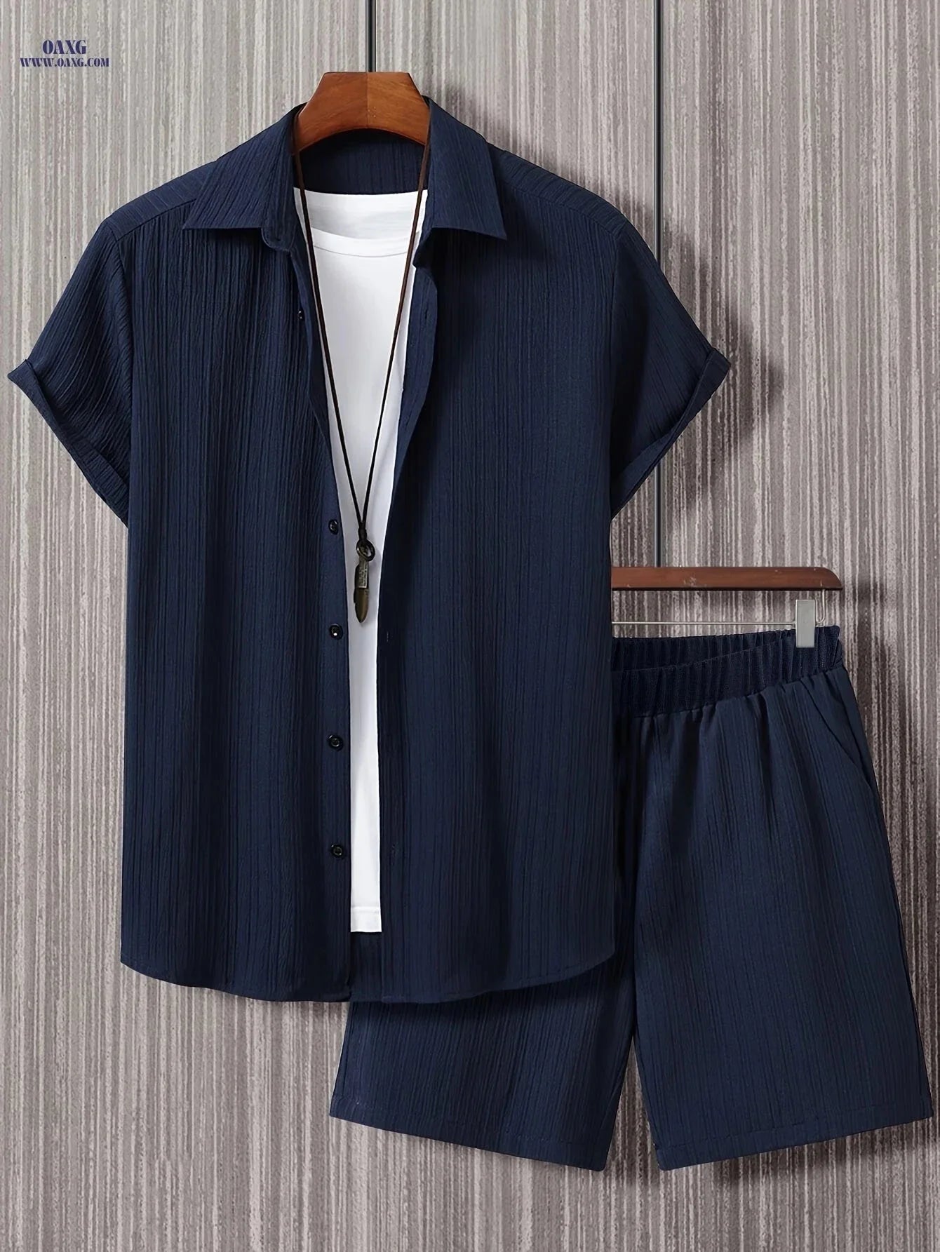 Men's Casual Two-Piece Summer Outfit - Solid Color Shirt & Shorts