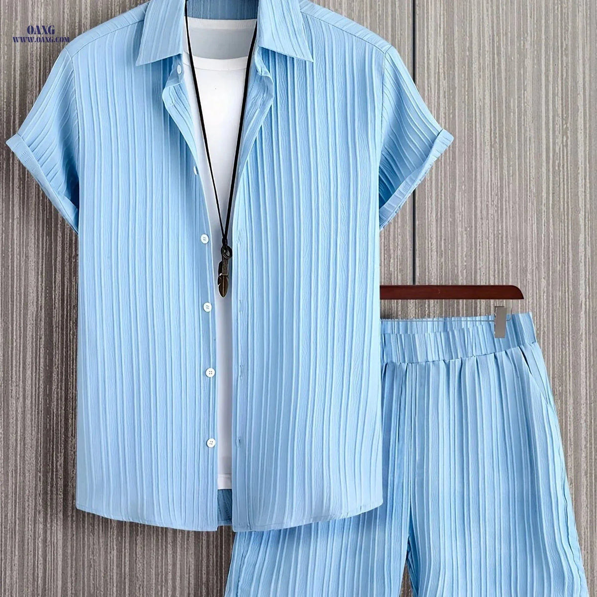 Men's Casual Two-Piece Summer Outfit - Solid Color Shirt & Shorts